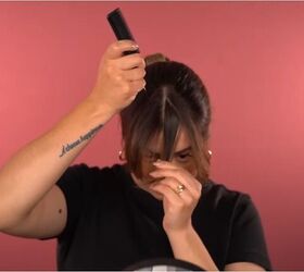 easy diy hair tutorial how to cut curtain bangs with a razor, Creating a triangle