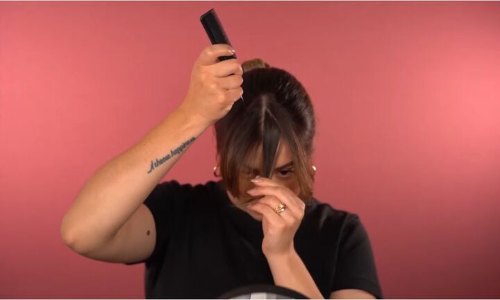 easy diy hair tutorial how to cut curtain bangs with a razor, Creating a triangle