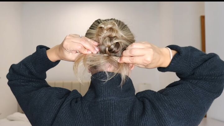 easy braid updo for the holidays, Tightening bun