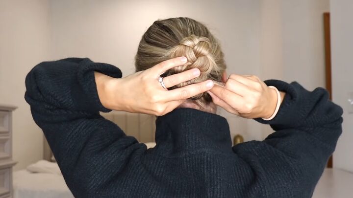 easy braid updo for the holidays, Adding bobby pins