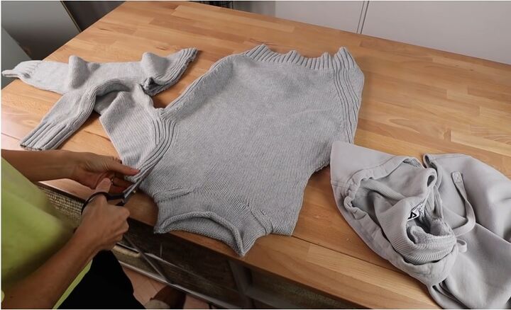 cute and easy ways to upcycle old sweaters, Cutting the sleeves