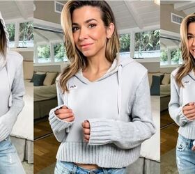 cute and easy ways to upcycle old sweaters, Completed sweatshirt sweater mashup