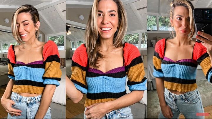 cute and easy ways to upcycle old sweaters, Completed puff sleeve top