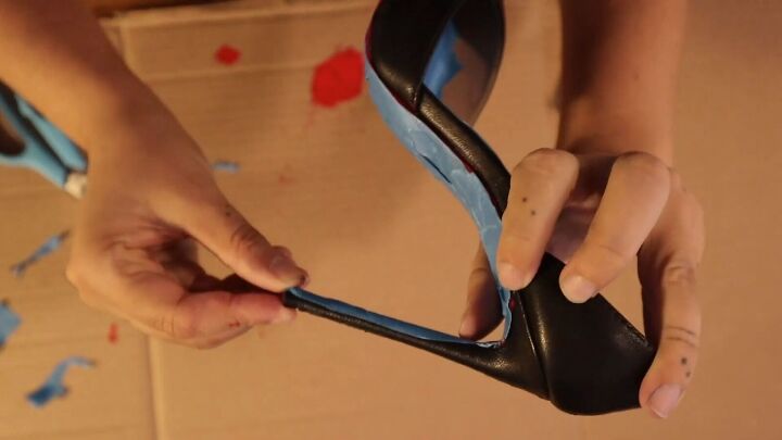 how to diy gorgeous louboutin dupe heels, Taping shoes