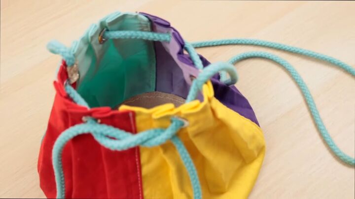 upcycling ideas how to reuse fabric face masks, Drawstring bucket bag