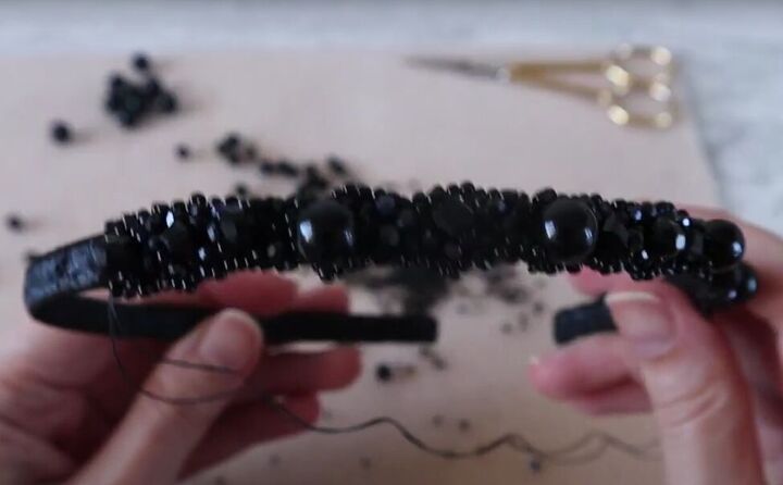how to diy a pretty christmas hair accessory, Attaching beads and crystals