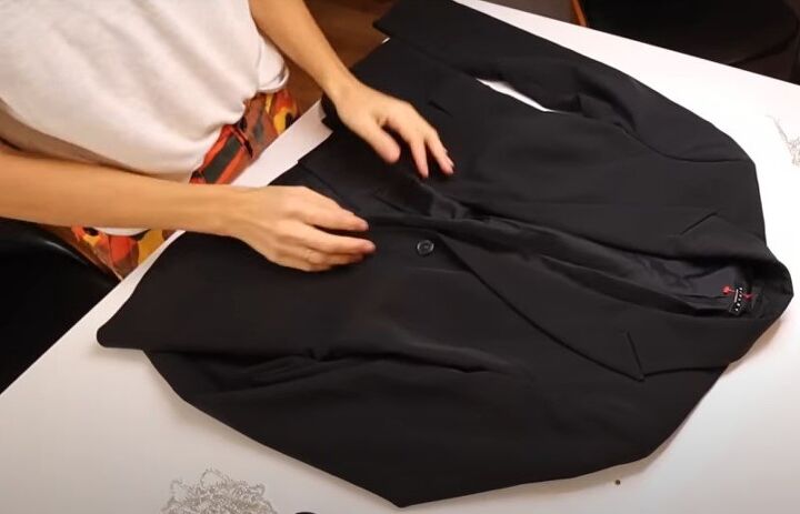 easy no sew tutorial how to diy a crystal fringe dress and blazer, Blazer for DIY