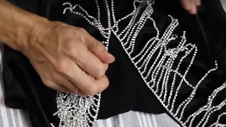 easy no sew tutorial how to diy a crystal fringe dress and blazer, Adding trim