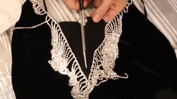easy no sew tutorial how to diy a crystal fringe dress and blazer, Cutting dress