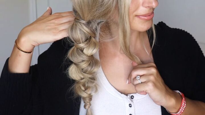 easy side braid fall hairstyle tutorial, Completed side braid updo