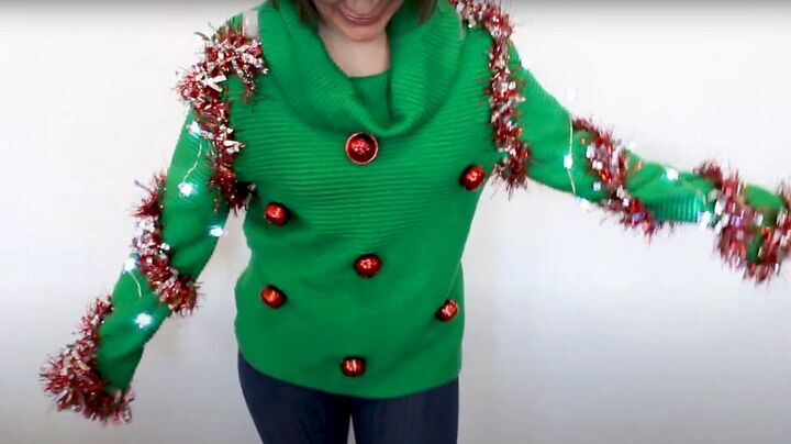 how to diy a tacky but super cute christmas sweater, Completed DIY tacky but cute Christmas sweater