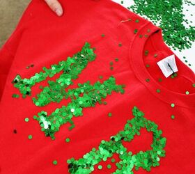 diy ugly christmas sweater ideas for couples, How to make sequin letters for DIY Ugly Christmas Sweaters