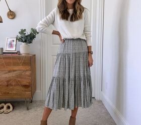 how to layer a sweater over a dress, sweater tucked over dress
