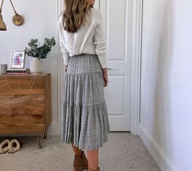 how to layer a sweater over a dress, sweater tucked behind dress