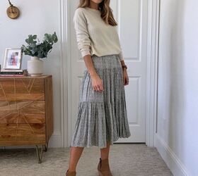 how to layer a sweater over a dress, sweater belted over dress