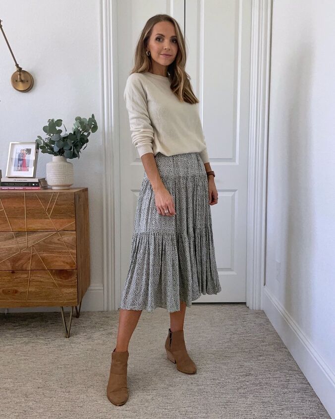 how to layer a sweater over a dress, sweater belted over dress