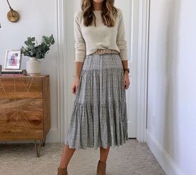 how to layer a sweater over a dress, sweater belted over midi dress