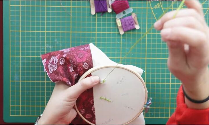 cute christmas gift idea diy makeup bag, Embroidering