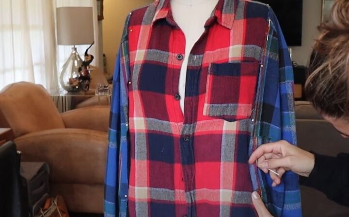 how to upcycle flannels into a super cute new shirt and dress, Joining the pieces