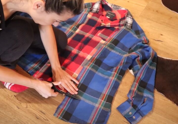 how to upcycle flannels into a super cute new shirt and dress, Trimming the panels