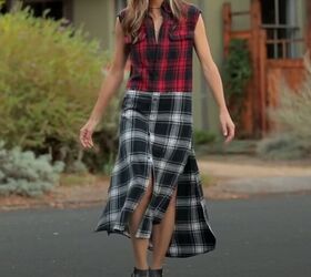 how to upcycle flannels into a super cute new shirt and dress, Completed upcycled flannel dress
