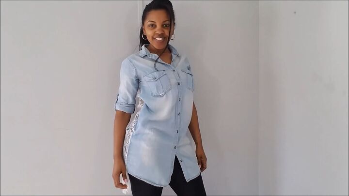 how to diy a super pretty lace back shirt, Completed DIY lace shirt
