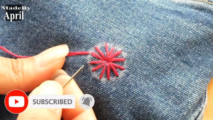 save your favorite jeans with this easy embroidery hole repair hack, Filling in the cross