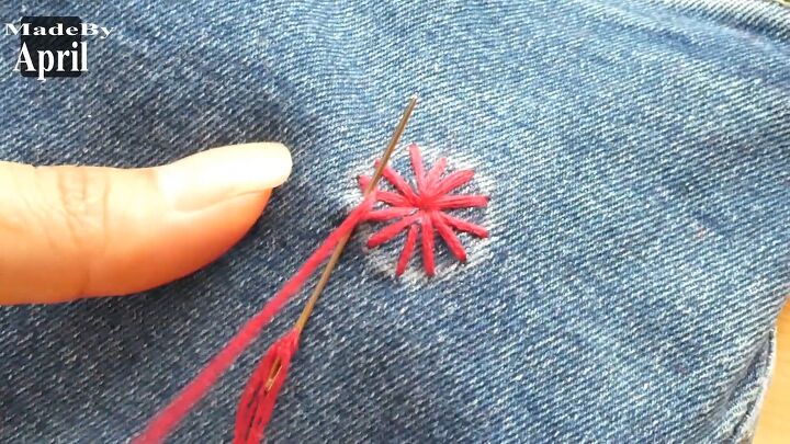 save your favorite jeans with this easy embroidery hole repair hack, Embroidering the edges