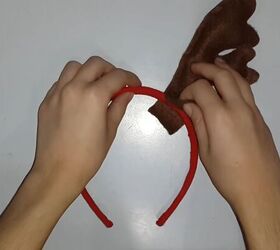 how to diy a super cute reindeer headband for christmas, Attaching antlers to headband