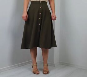no pattern sewing tutorial easy button front skirt, DIY button front skirt