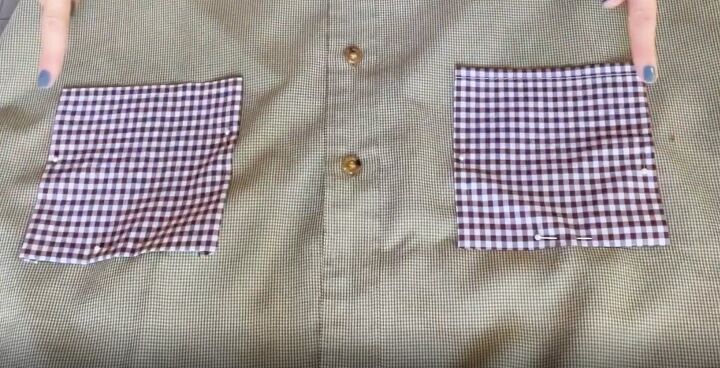 upcycle tutorial impressive shirt to dress diy transformation, Attaching pockets