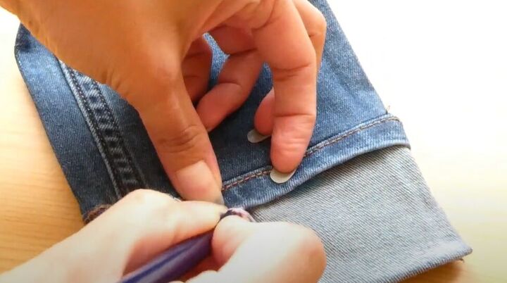 quick and easy tutorial on hemming jeans, Removing excess fabric