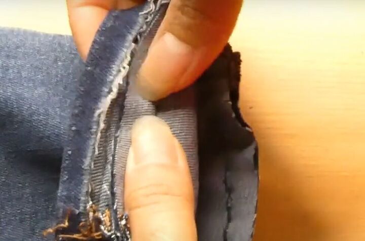 quick and easy tutorial on hemming jeans, Unfolding fabric