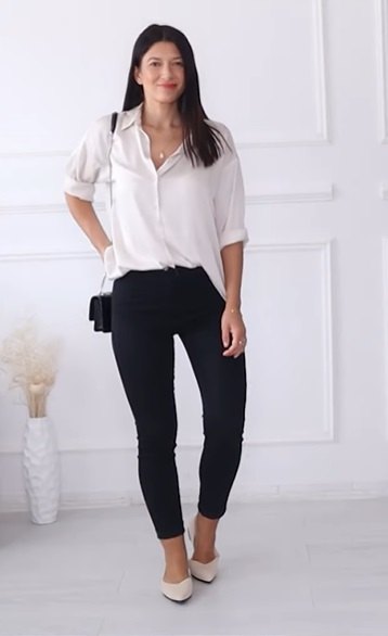 lookbook tutorial how to style skinny jeans, Silk blouse