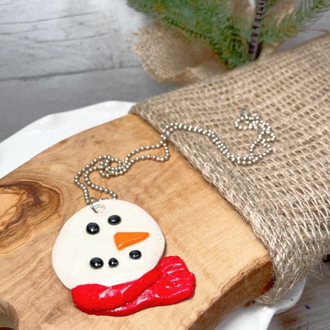 clay snowman necklace
