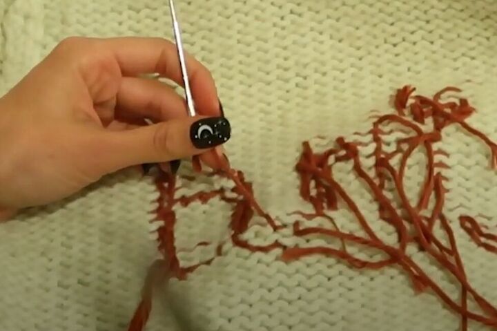 embroidery tutorial how to personalize your favorite knit sweater, Sewing in the tails