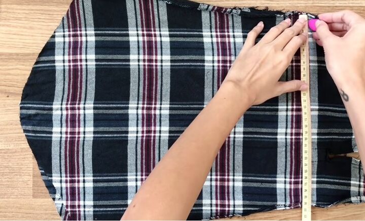 how to sew a super cute rachel green skirt from an old plaid shirt, Measuring sleeves