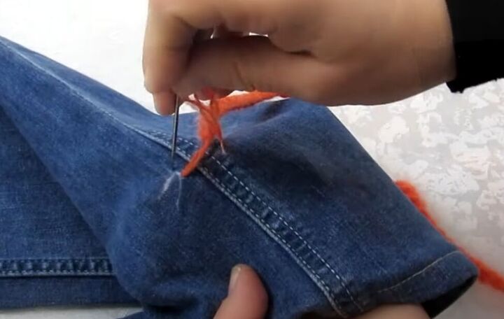 how to diy a fun crossbody bag from old jeans, Attaching the strap