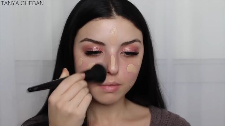 how to achieve a super glam rose gold eyeshadow look for christmas, Applying foundation