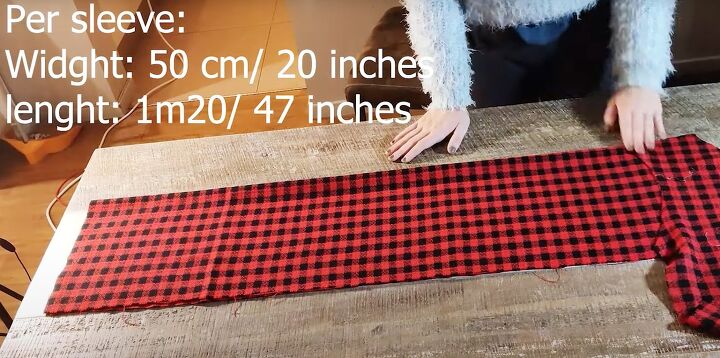 how to diy a super cozy blanket dress for christmas, Cutting the blanket dress sleeves