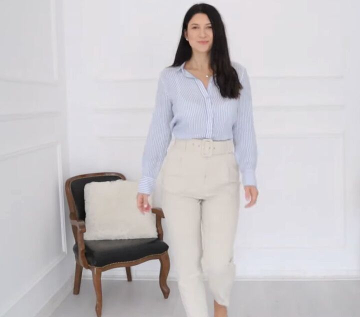 7 chic white pants outfit ideas, Blue shirt