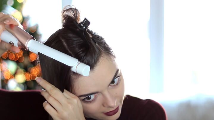 cheat finger waves hairstyle christmas hairdo tutorial, Using curling iron
