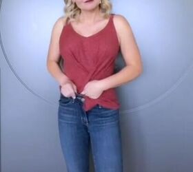 try this super easy shirt tucking hack to look instantly slimmer, Tucking excess fabric into jeans
