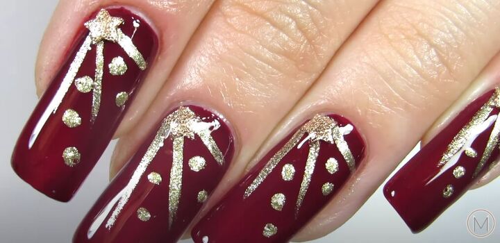how to diy glam christmas star nails for the holidays, Christmas star nails