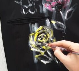 painting tutorial diy a chic emily in paris blazer jacket and beret, Adding in neon pink and yellow details