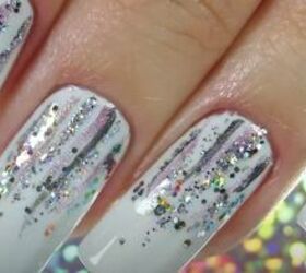 Easy 3-step White Glitter Christmas Nails Tutorial