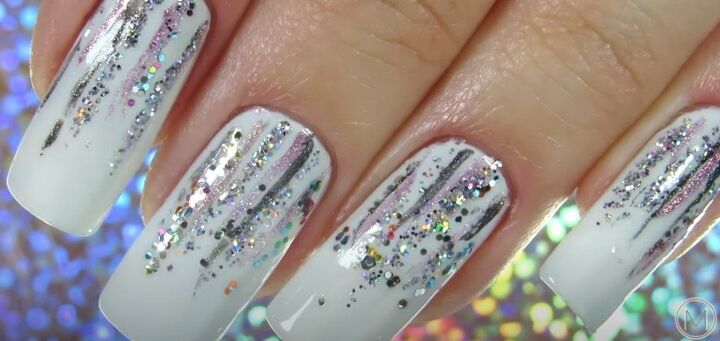easy 3 step white glitter christmas nails tutorial, White glitter Christmas nails