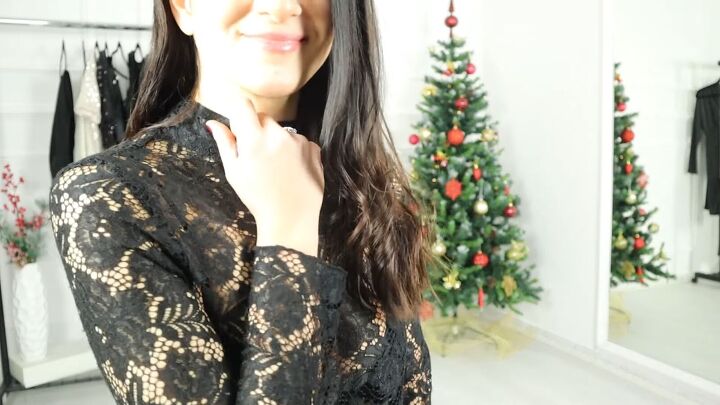5 glam christmas party outfit ideas, Look 1 Black lace dress