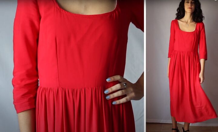 how to sew a beautiful square neck dress, Long sleeve square neck dress