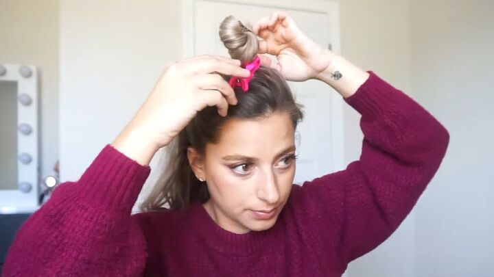 try out this awesome ponytail hack for voluminous hair, Clipping top section of hair